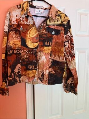 erin london Brown and Tan Western Graphic Denim Jacket